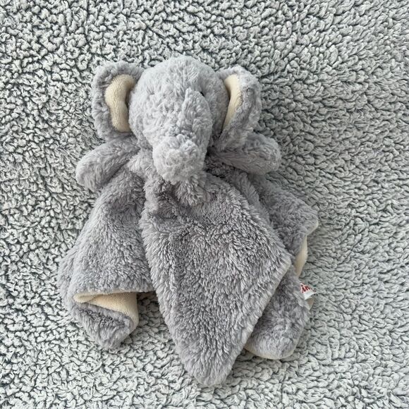 Linzy Elephant Baby Lovey Plush Rattle Gray Cream Security Blanket Fluffy 14" - Picture 2 of 10